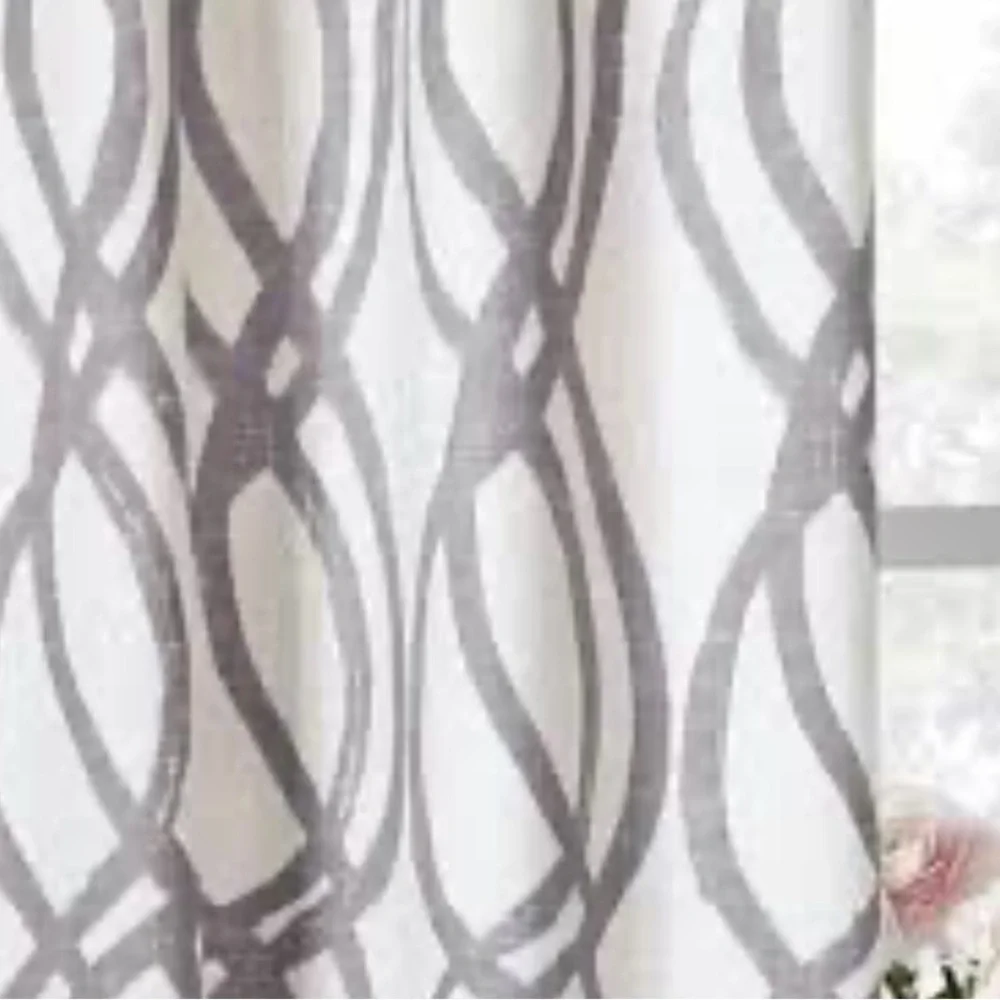 WEST ELM- Cotton Canvas Scribble Lattice Curtains (Set of 2) -Feather Gray